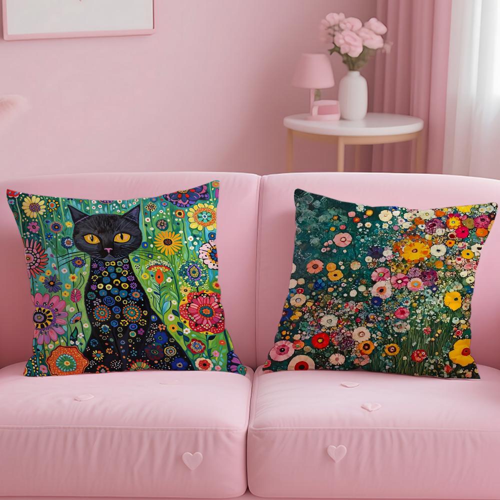 Cat Flower Cushion Cover Soft Short Plush Double-Sided Printing Home Decor Machine Washable Pillow Case Gift