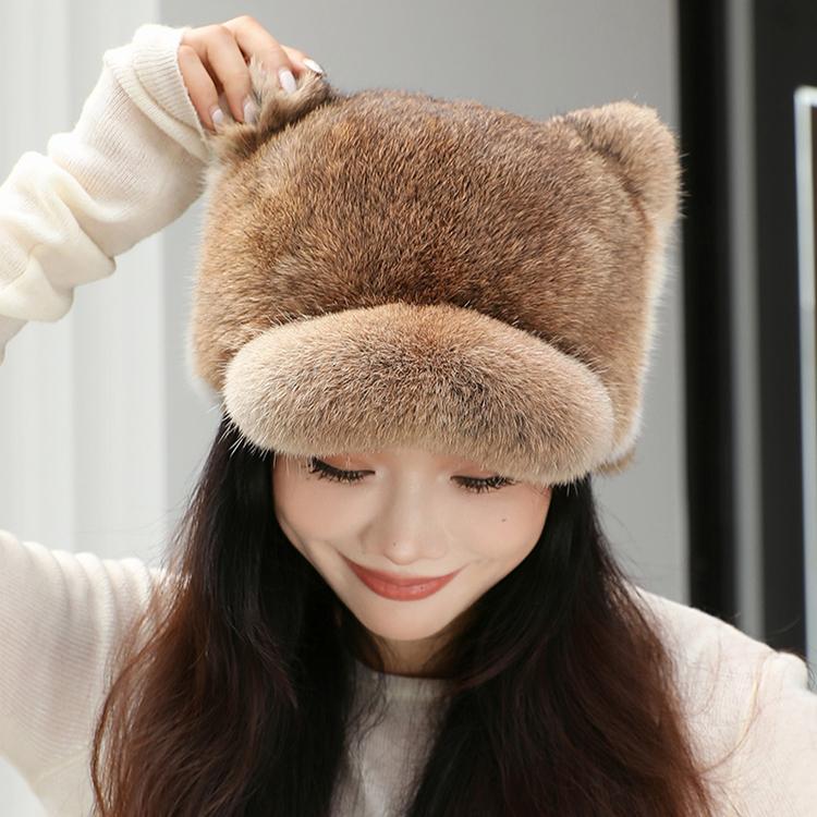 New Rabbit Fur Cat Ear Hat Men's and Women's Autumn and Winter Fur Cap Fashionable Versatile Warm Couple