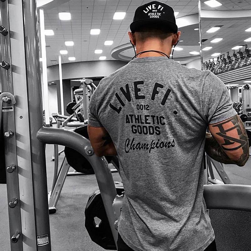 Men's Summer Gym Clothing Fitness Running Short Sleeve T-shirt Cotton Bodybuilding Tee Sport Shirts Tops Male Casual Sweatshirt