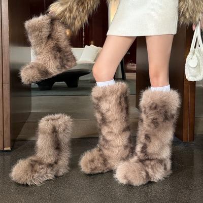 2025 New European and American Fox Hair Y2k Snow Boots Gal Series Medium Boots Spice Girl Thick-soled Fluffy Boots