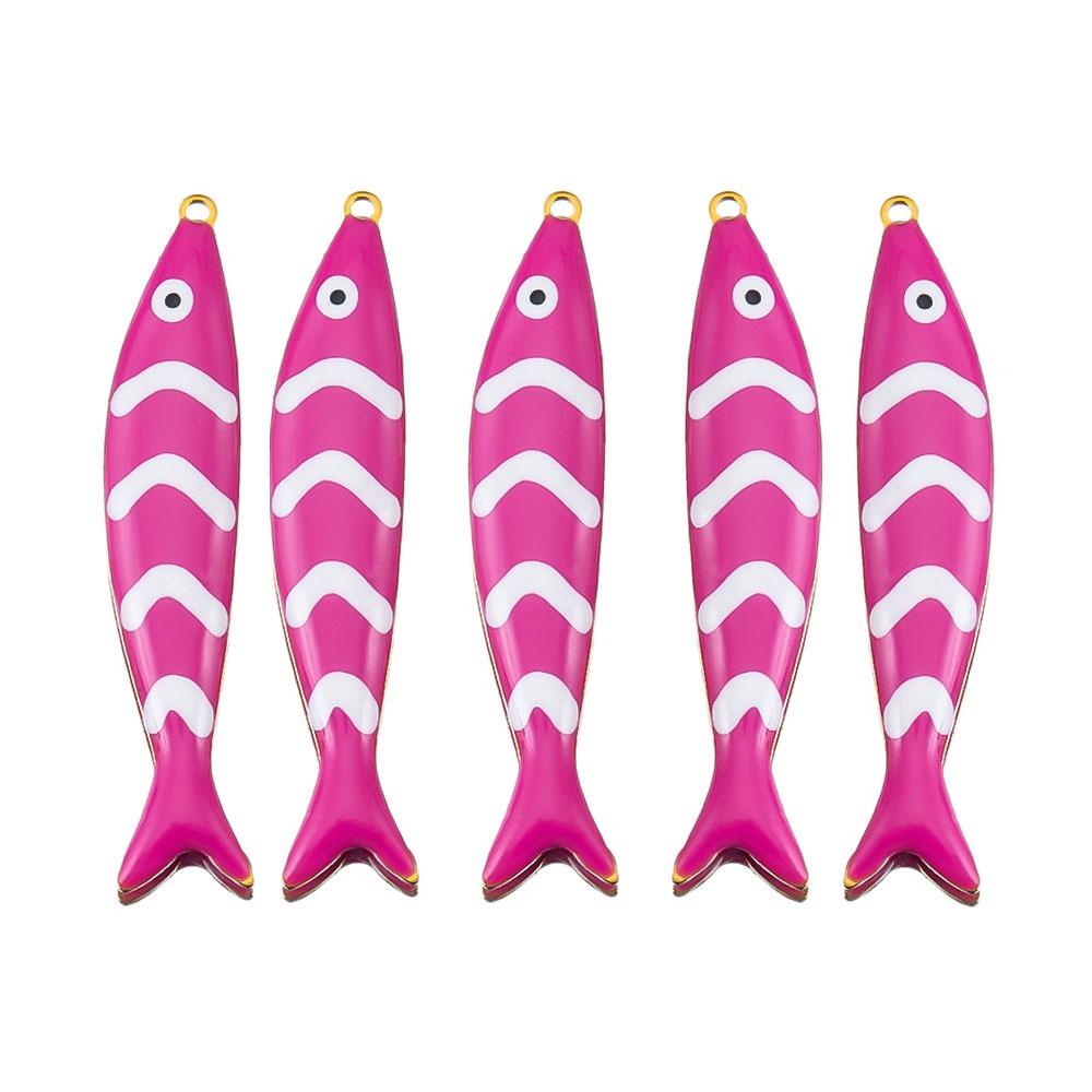 5pcs Double-sided Enamel Fish Charms Fish Design Stainless Steel Fish Charms Pendant DIY Jewelry Crafting