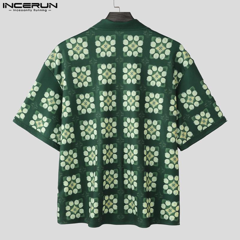 INCERUN Men Lapel Neck Short Sleeve Floral Print Buttons Down Casual Oversized Shirts