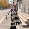 Black and White Plaid Woolen Women's Jacket Winter Quilted Liner Thickened Woolen Coat Small Mid-length
