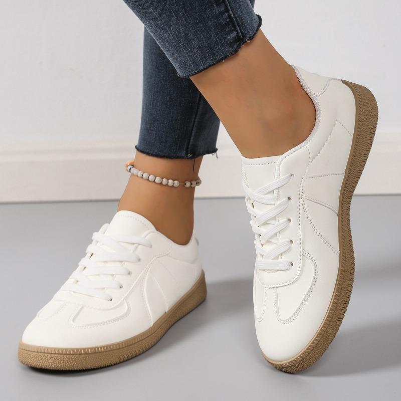 Pantofi Sport Casual Albi Plati de Toamnă pentru Femei, Încălțăminte Stil Gump pentru Antrenament, Disponibili în Mărimi Mari.