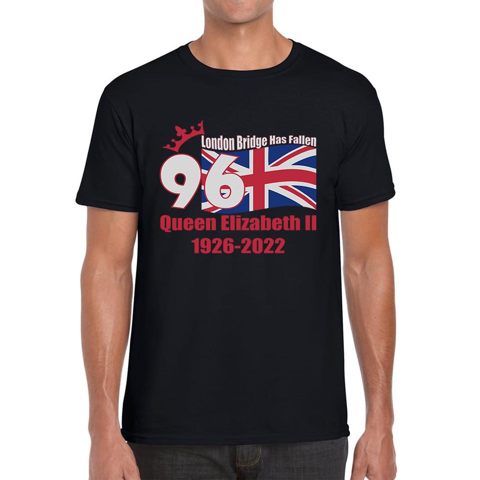London Bridge Has Fallen 96 Years of Queen Elizabeth II Union Jack British Uk Flag Mens Tee Top S