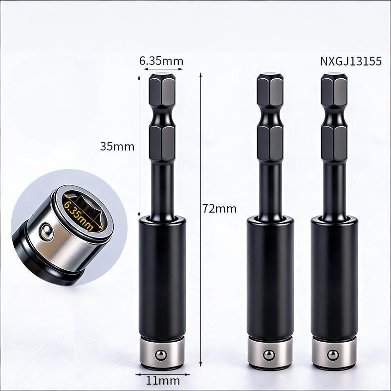 Magnetic extended hex adapter for screwdriver bits compatible with multiple hex sizes offering fast convenient bit changes