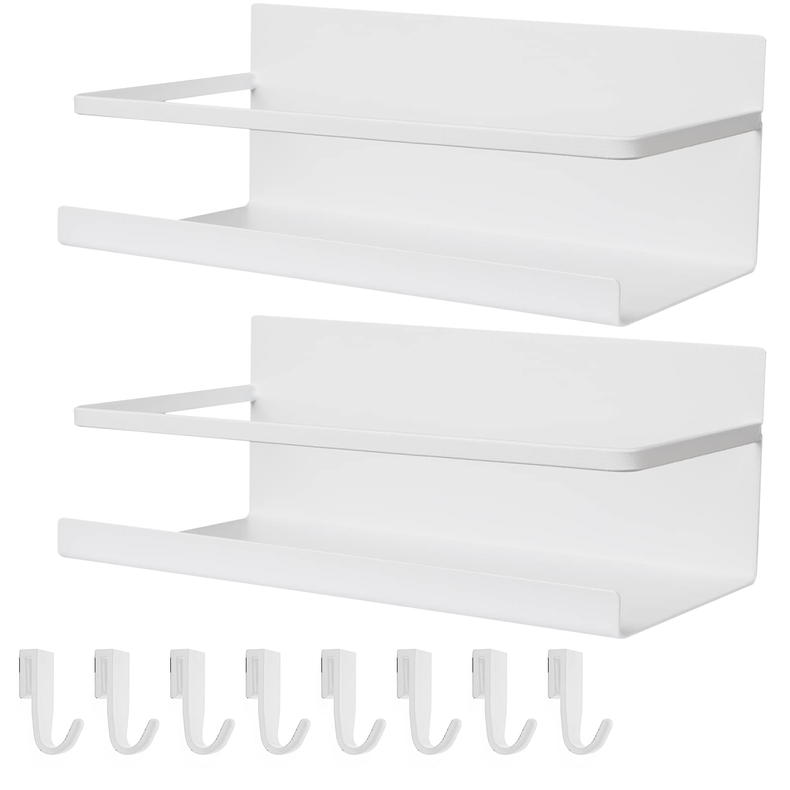 

Magnetic Kitchen Rack, Bathroom Rack, Spice Rack, Shelf, Refrigerator Rack, Washing Machine Storage, Set of 2 with Hooks, White