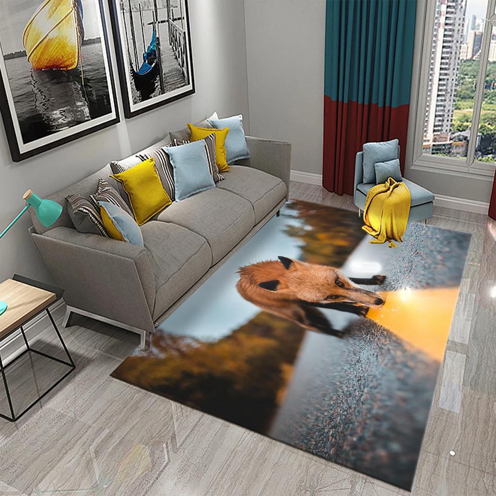 3D Lovely Fox Carpets Cute Wild Animals Mat for Living Room Bedroom Kitchen Area Rug Child Home Decor Carpet Kids Room Play Mat