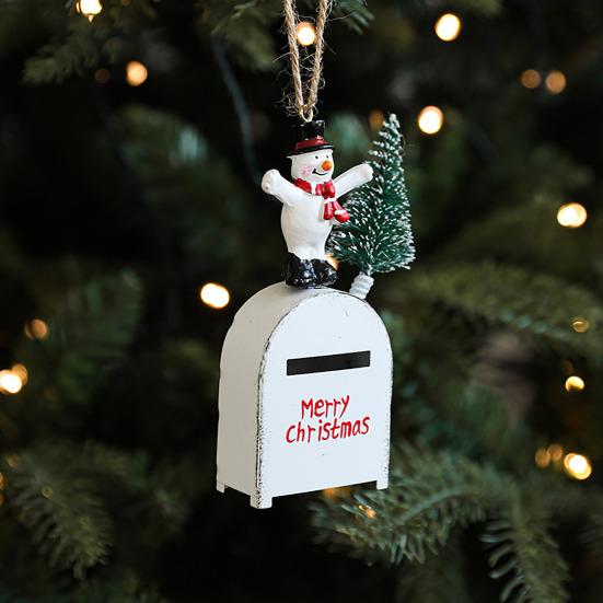Santa Claus Mailbox Christmas Tree Ornaments Wrought Iron Painted Mailbox Pendant Vintage Post Box Hanging Decoration