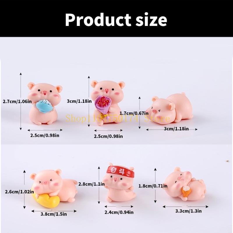 Pack of 6 Cartoon Pink Pig Statues Miniatures for Car Dashboard and Home Decors top sale