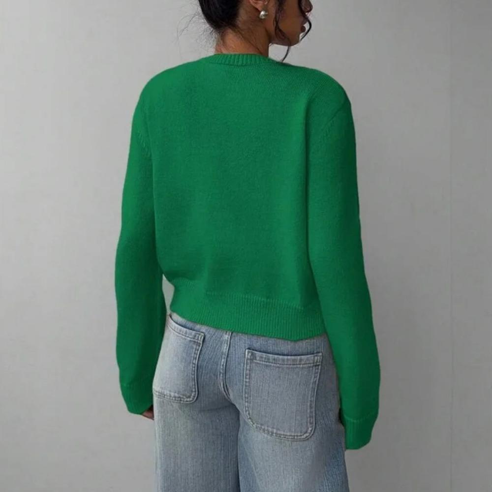 VAYLA Basics Ležérní jednobarevný kulatý výstřih dlouhý rukáv volný zkrácený dámský svetr kardigan