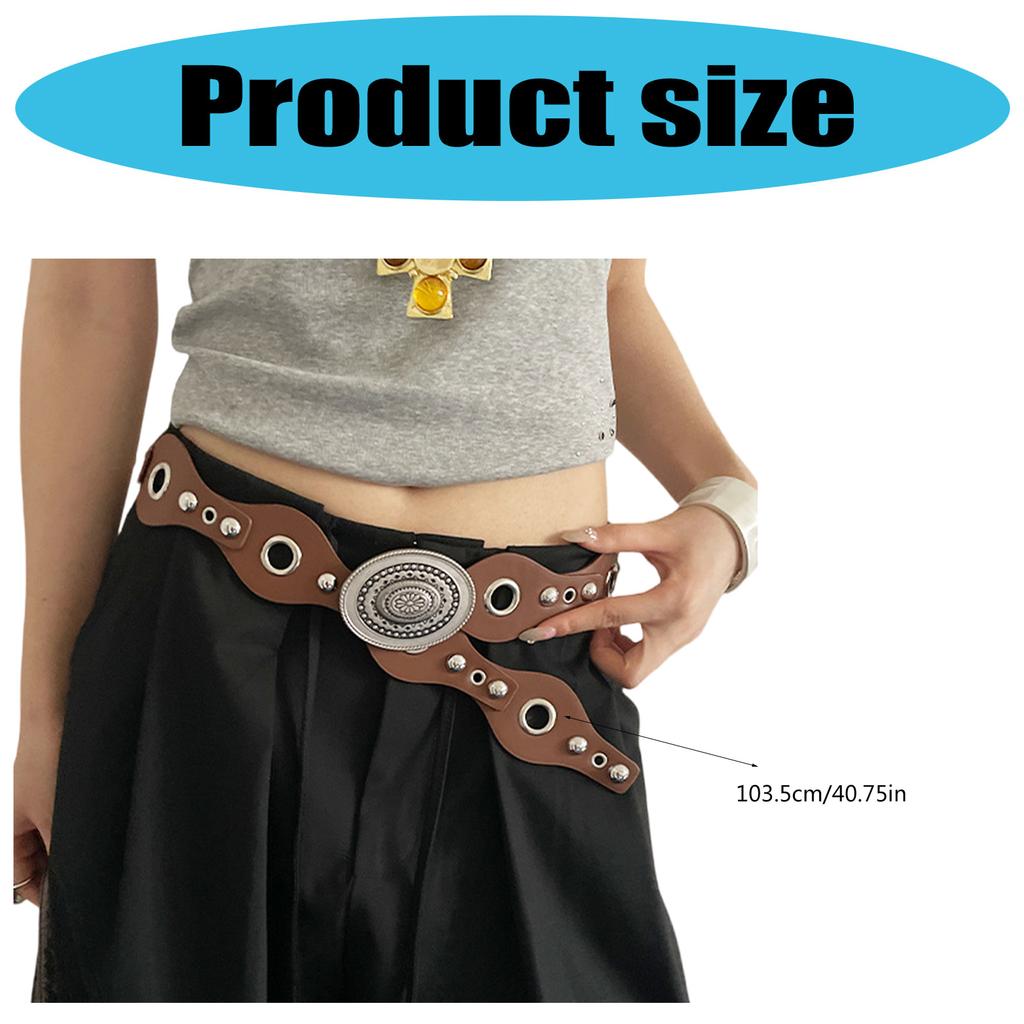Adjustable Cowgirl Belt Retro Studded PU Leather Waist Girdle Western Charm Waist Accessory for Jeans and Dresses