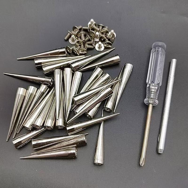 30 Sets Tapered Nails with Tool Boxes for Leather Crafts Metal Tree Cone Spikes Punk Style Clothing Accessories