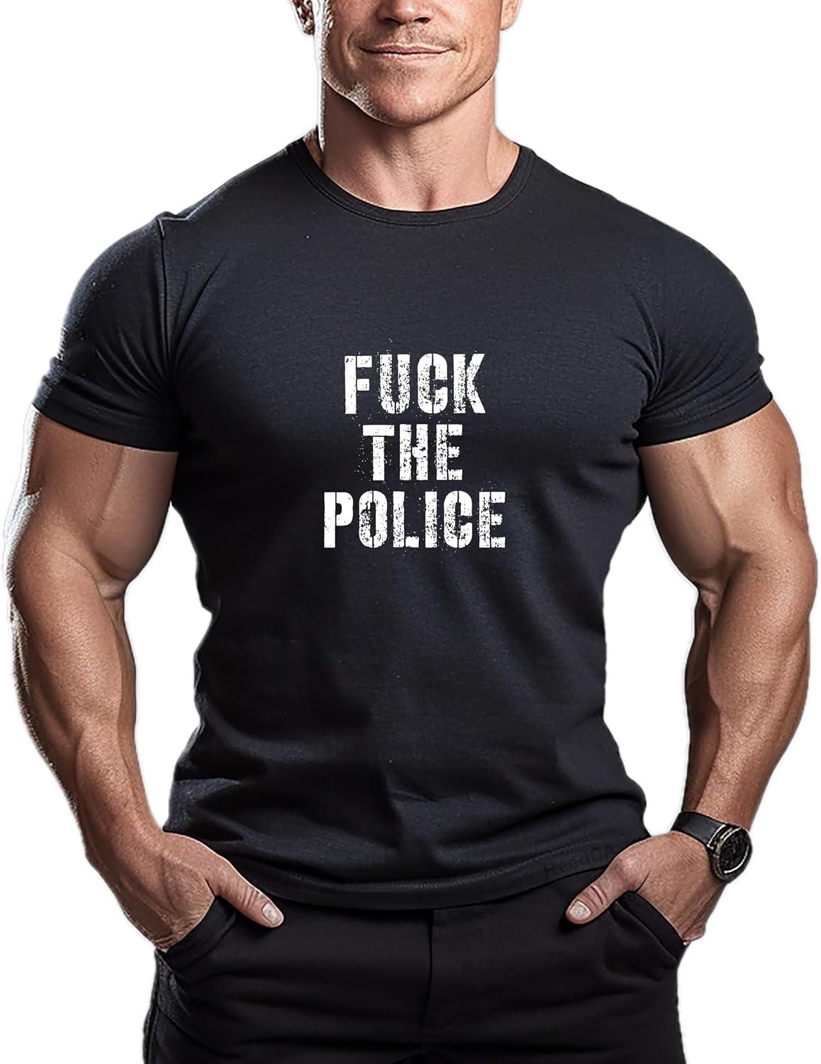 

ReedCA Fuck TEH Police - Mens Bodybuilding T-Shirt - Gym Training Top Fashion Workout Shirts Hipster Shirt XXXXXL чорний