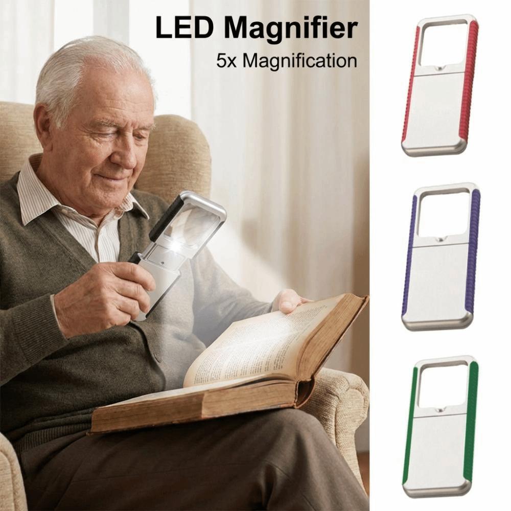 5x Magnification Pull-Out Magnifier Handheld Rectangular Lens Illuminates Magnifier Compact Stretchable LED Magnifier