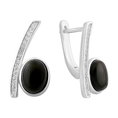 Silver Earrings with Natural Onyx, Cubic Zirconia (60002092)