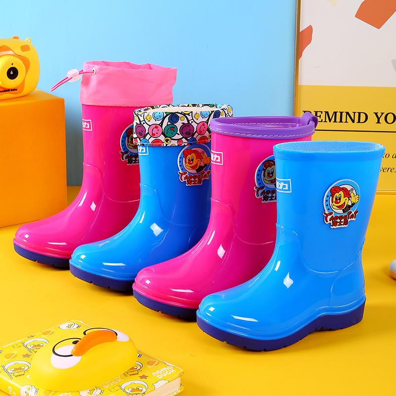 Pull Back Children's Rain Shoes Cartoon Baby Non-slip Waterproof Shoes Wear Cute Boys and Girls Warm Rain Boots Bundle Mouth Water Boots