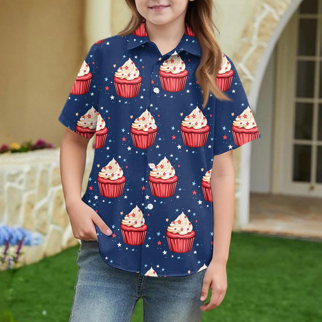 Summer Girls' Short Sleeve Blouse School Uniform Button-Up Shirt Kids Summer School Uniform Button Down Shirt