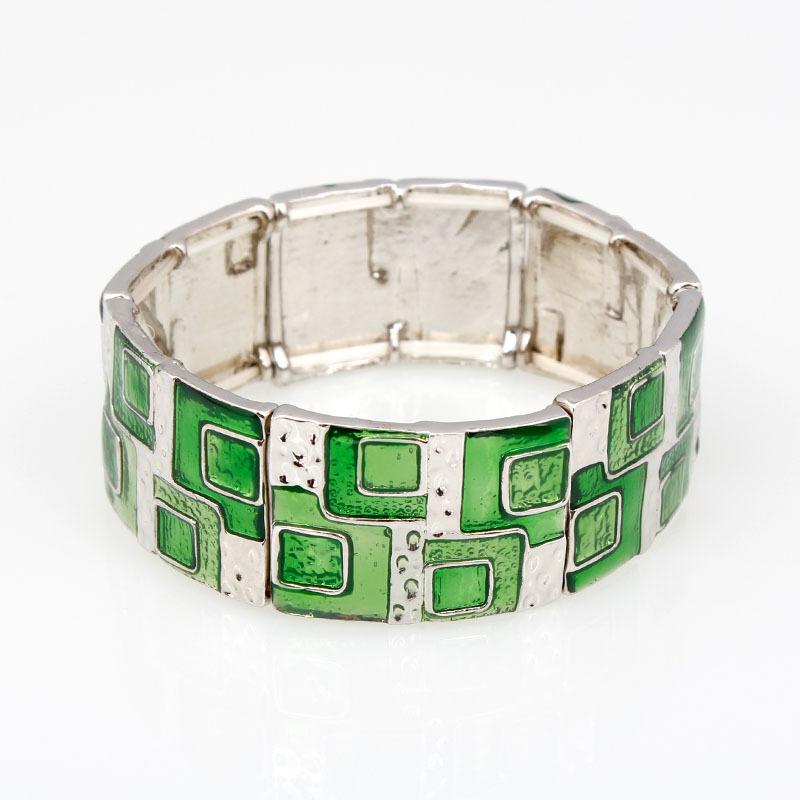 

2026 European and American Fashion Jewelry Square Oil Drip Bracelet Geometric Color Elastic Bracelet 18CM зелений