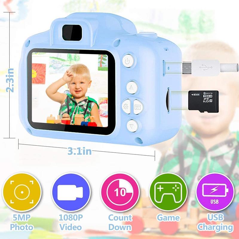 Kids Selfie Camera Camcorder 2.0 Inch IPS Screen with 32GB Card HD Digital Video Camera for Kids Birthday Gift