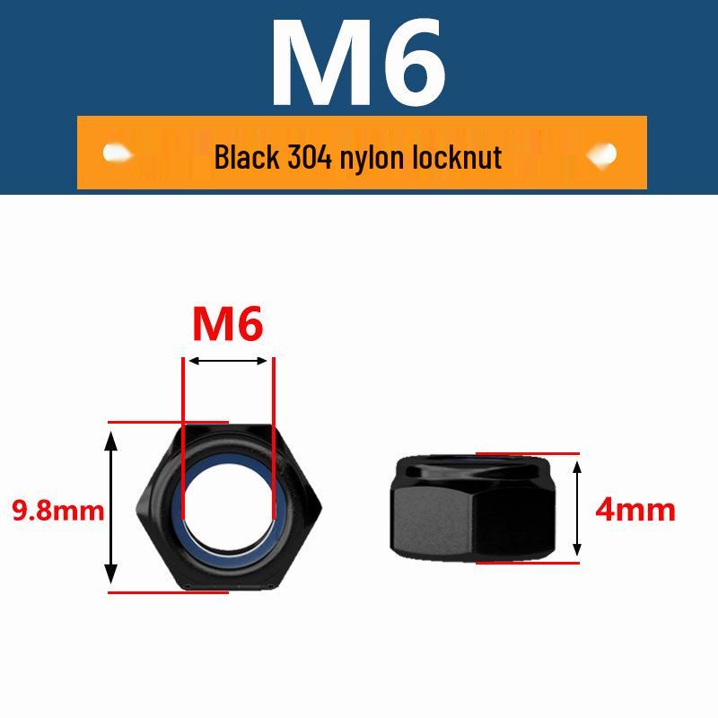 Anti-Loosening Self-Locking Nut 304 Stainless Steel Black Nylon Slip-Resistant Hex Screw Cap