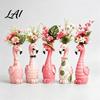 Pink Desk Ornament for Girls Cute Resin Flamingo Decorative Vase Flower Holder Figurine Statues Living Room Tabletop Dried Artificial Flowers,