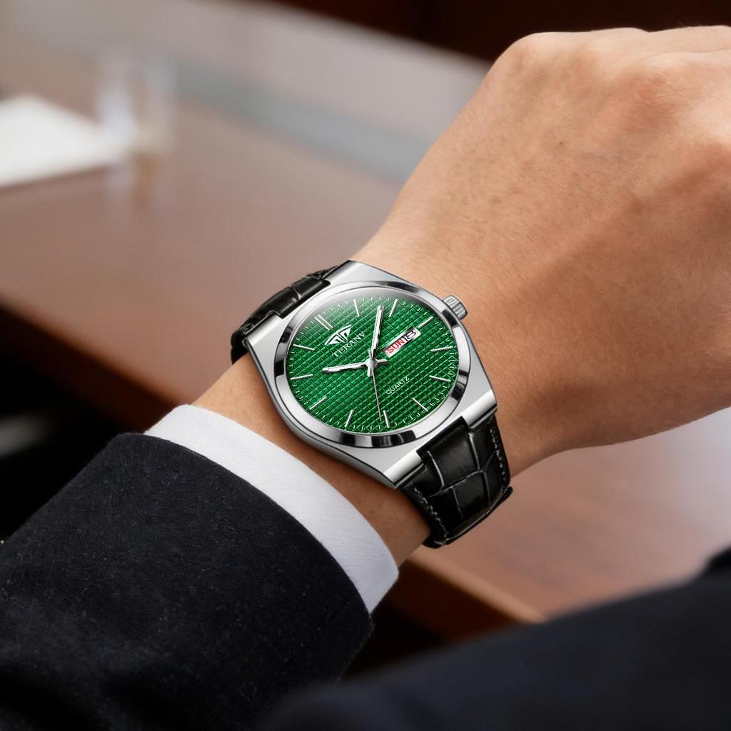 New Men's Ultra-thin Luminous Waterproof Steel Band Watch with Double Calendar - Fashionable, Hot Selling Model