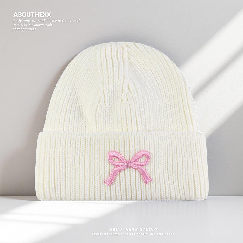 

Осенне-зимняя шапка Женская шапка-бант Вязаная шапка Универсальная шерстяная шапка Подчеркивающая лицо Маленькая теплая шапка от холода Модная M（56-58cm）
