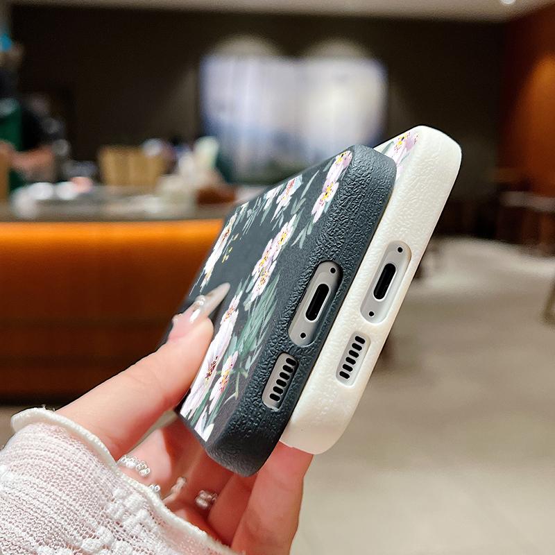 Simple Floral Pattern Shockproof Soft Case For Samsung S25 Ultra S24 FE S23 S22 A56 A16 A36 A15 A55 A35 A54 Leather Texture TPU Matte Slim Phone Cover