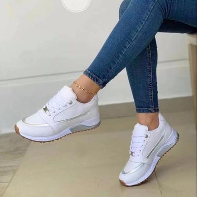 Damen Übergröße Sportschuhe Lässig Dicke Sohle Einzelner Schuh Schnürung vorne PU Sneaker Schuhe 35-42