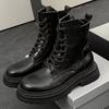 Fashion Brown Leather Ankle Boots for Women 2024 Autumn Winter Short Plush Motorcycle Boots Woman Vintage Lace Up  Zipper Shoes