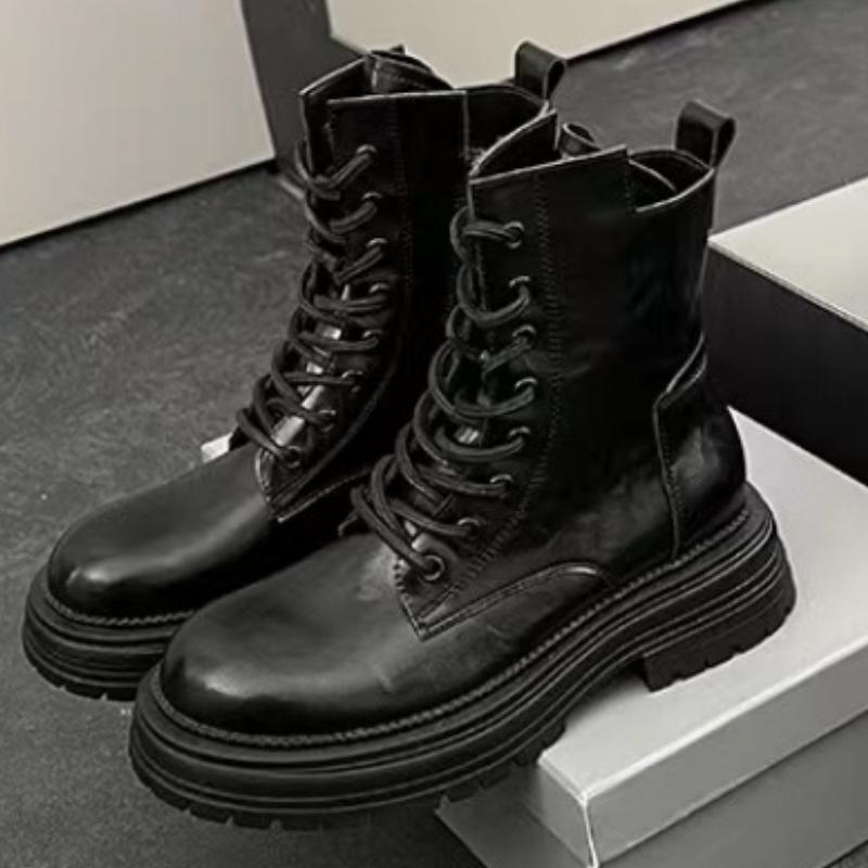 Fashion Brown Leather Ankle Boots for Women 2024 Autumn Winter Short Plush Motorcycle Boots Woman Vintage Lace Up  Zipper Shoes