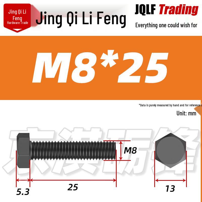 Grade 12.9 Reverse Thread Hex Bolt, M6-M24 High-Strength Blackened Hexagon Screw