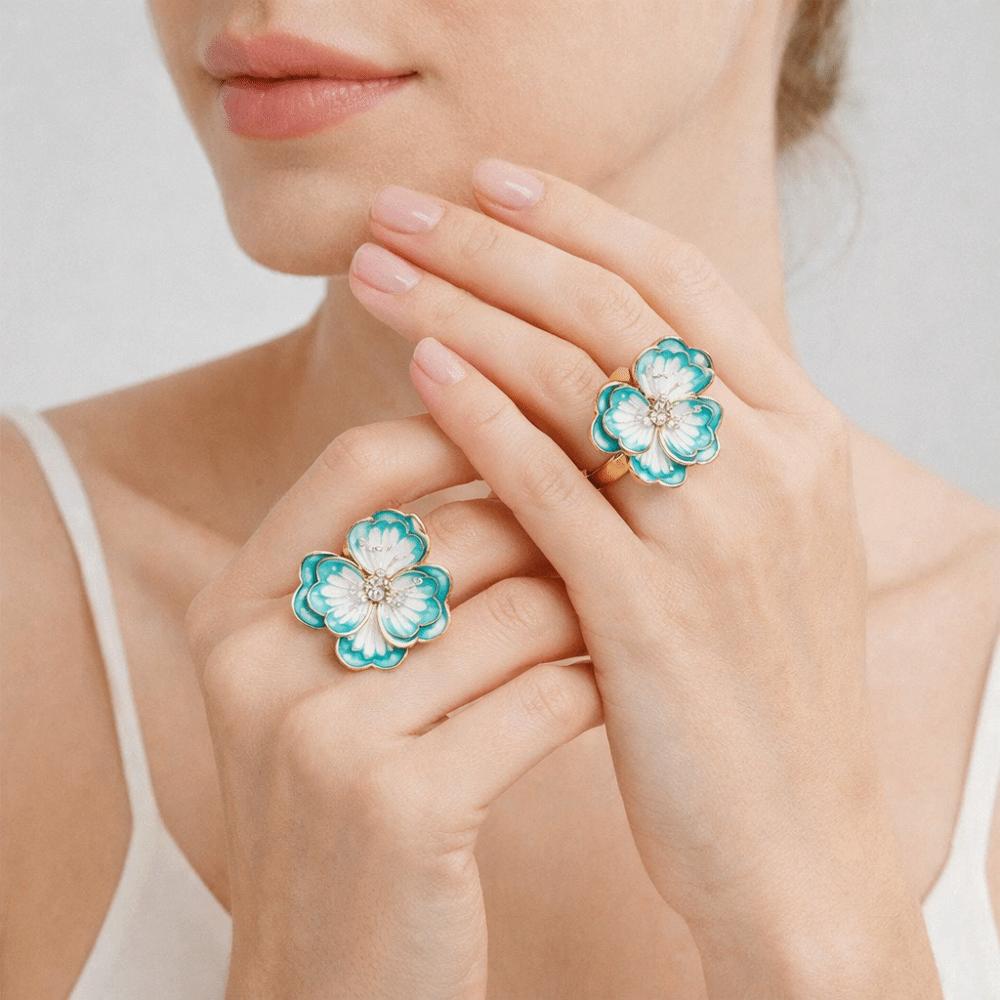 Dripping Oil Enamel Finger Ring Camellia Flower French Irregular Ring Flower Ring  Women