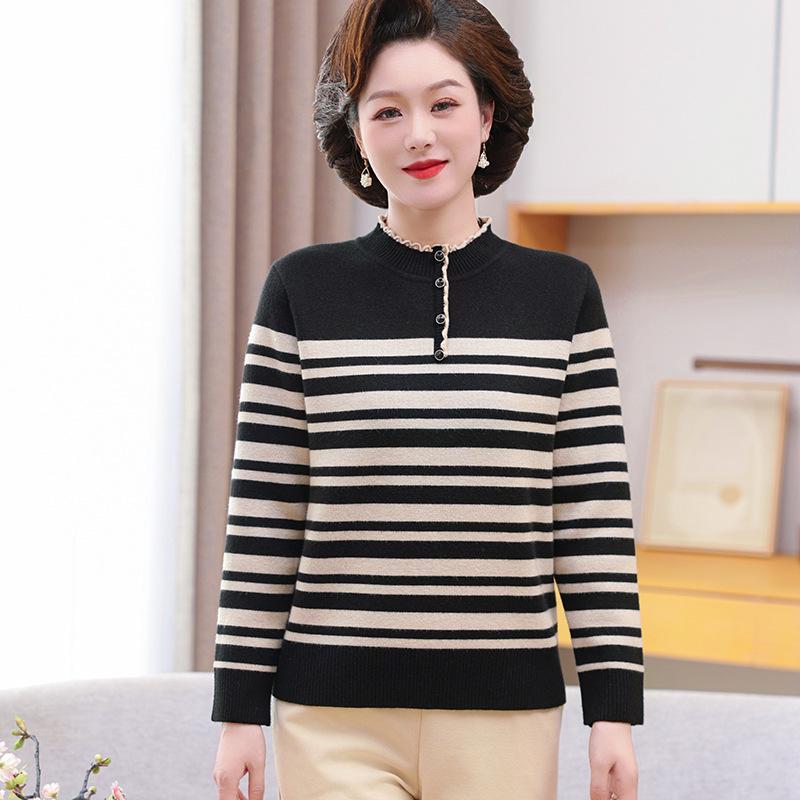 Mom's Winter 2024 Fleece-Lined Fashionable One-Piece Sweater for Middle-Aged & Elderly Women