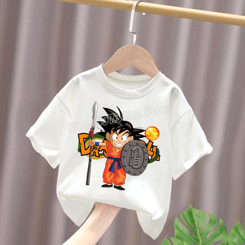 Dragon Ball Fiúk Fehér Pamut Póló Sun Goku Kisgyermek Rövid Ujjú Pólók Rajzfilm Nyári Ruhák Kawaii Felsők Születésnapi Ajándékok