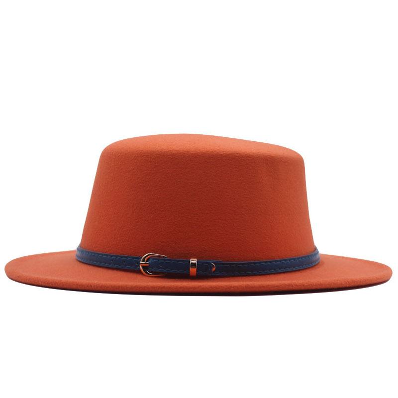 Hat Women's Woolen Top Hat Autumn and Winter Solid Color Retro Gentleman British Style Flat Top Belt Accessories Felt Hat