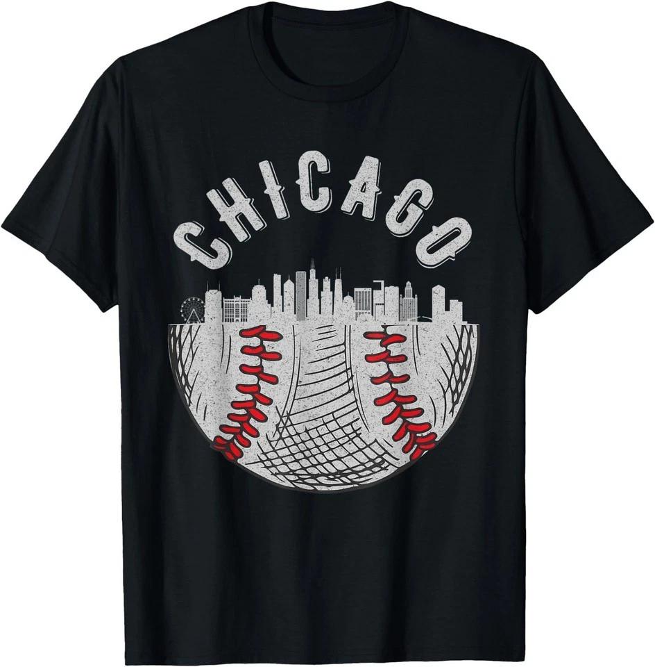 Cool Chicago Illinois Skyline Baseball Fan City Downtown T-Shirt 4XL