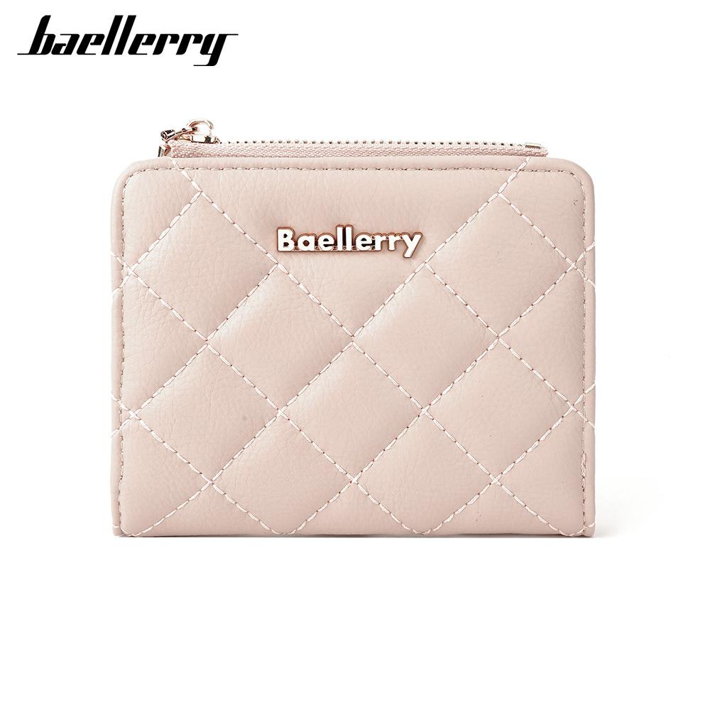Baellerry Women's Short Pure Diamond Pattern Wallet Zipper Coin Purse Multi-card Slots Billfold Fashion Pu Leather Card Holder