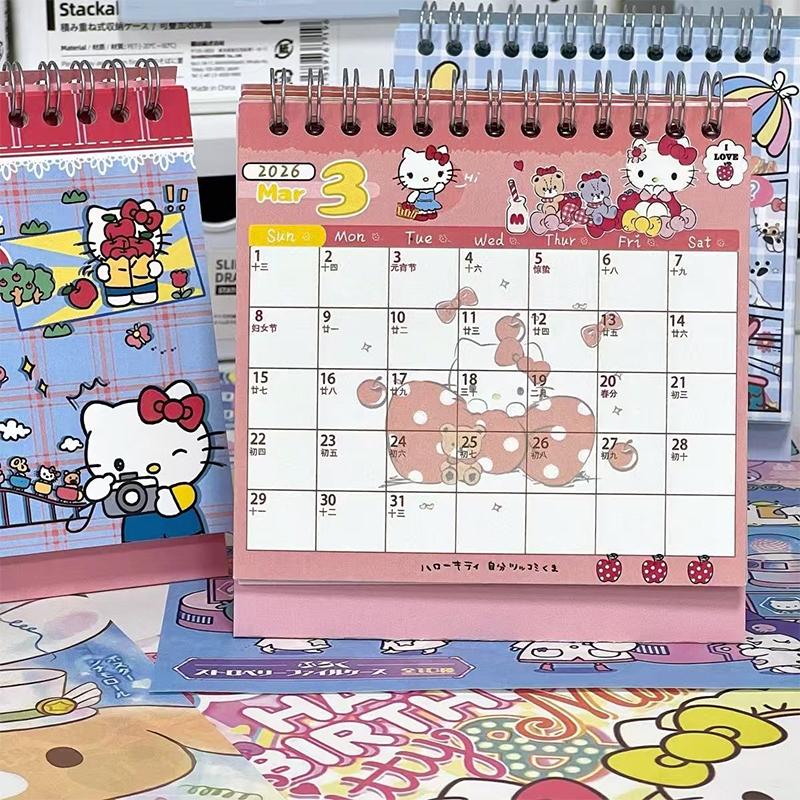 Hello Kitty 2026 Desk Calendar Cartoon Sanrio Plan Message Desktop Ornaments Weekly Plan Book Stationery Office Supplies