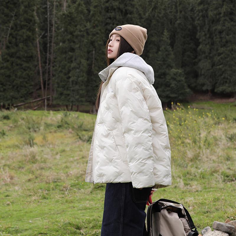 New winter cotton-padded clothes women's thick down cotton-padded clothes small embossed rhombus cotton-padded jacket stand-up collar jacket