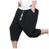Men's Casual Color Cotton Linen Lightweight Comfortable Casual Shorts Cropped Pants