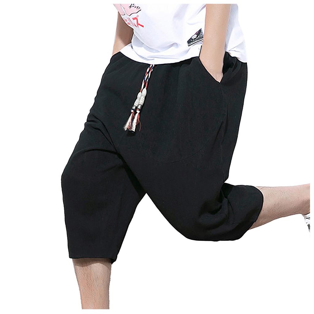 Men's Casual Color Cotton Linen Lightweight Comfortable Casual Shorts Cropped Pants