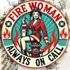 Fire Woman Female Firefighter Round Metal Wall Art Sign, Aluminum Decor For Home Room