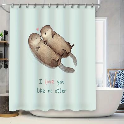 Cute Otter Bath Curtain Woodland Animal Shower Curtain Forest Wildlife Decor Bathroom Set Waterproof Home Decor