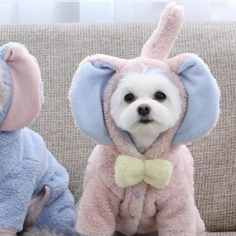 

Spring and Autumn Korean Tide Dumbo Autumn and Winter Coral Fleece Jumpsuit Dog Four-legged Hooded Super Cute Padded Jacket XXL chest 56 back 44 about 14-8.5 kg