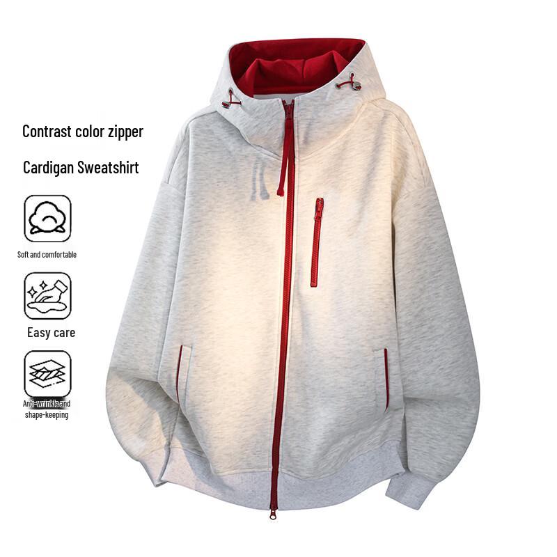 MEDE Unisex Contrast Color Zip-Up Hoodie Jacket S