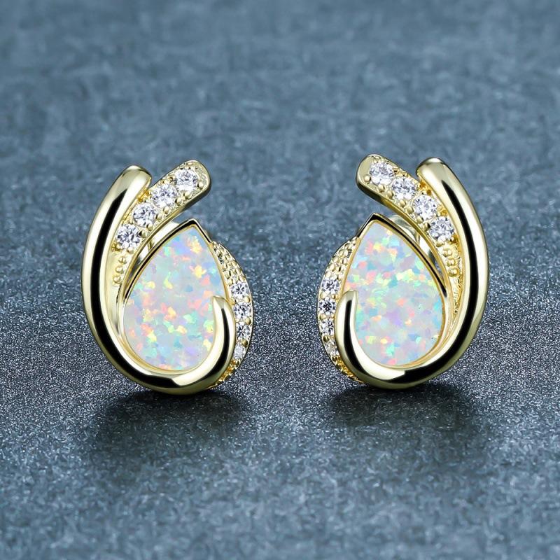 New gold rose gold white gold water drop blue and white geometric diamond-encrusted women s stud earrings