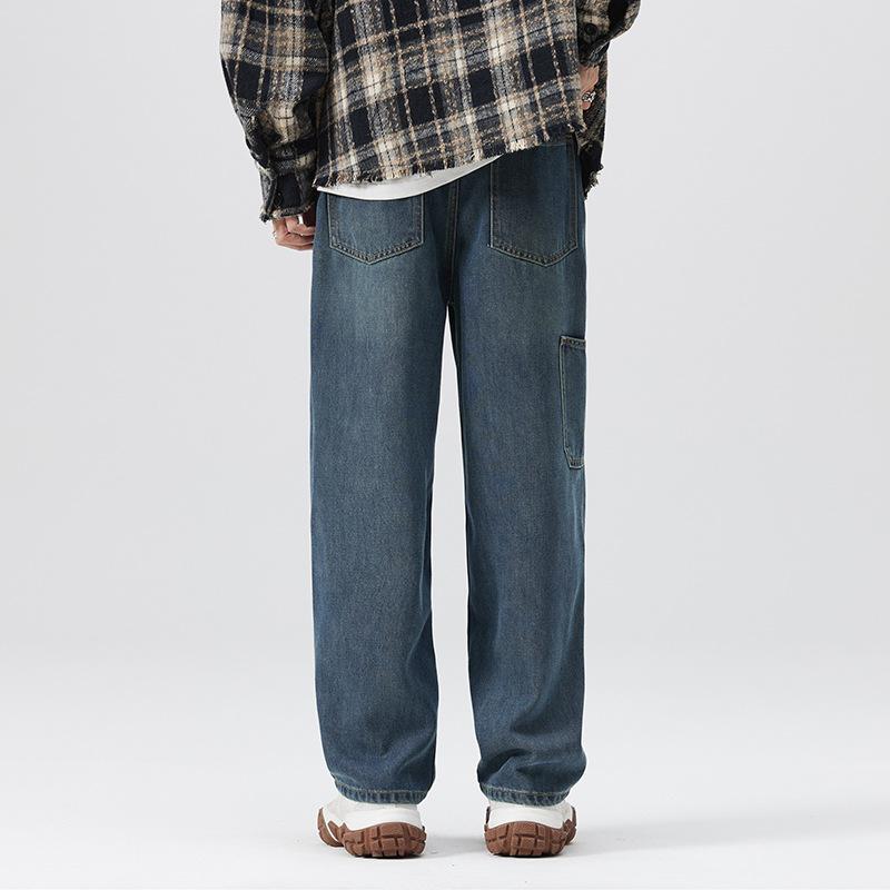 Tencel thin jeans men's new American retro trendy brand tether wide leg casual loose straight long pants