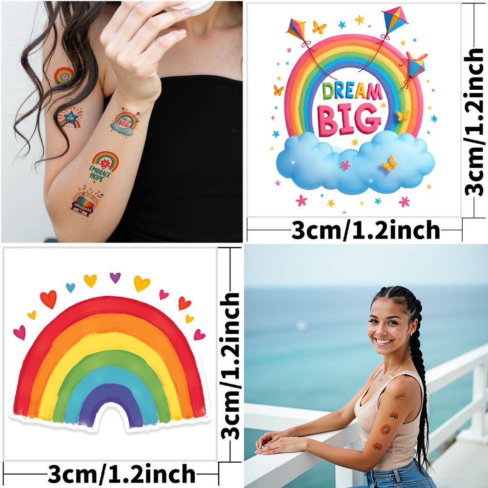 108pcs Waterproof Temporary Tattoo Sticker Rainbow Adults Men Women Body Arm Fake Tattoos Waterproof Disposable Tattoo Stickers